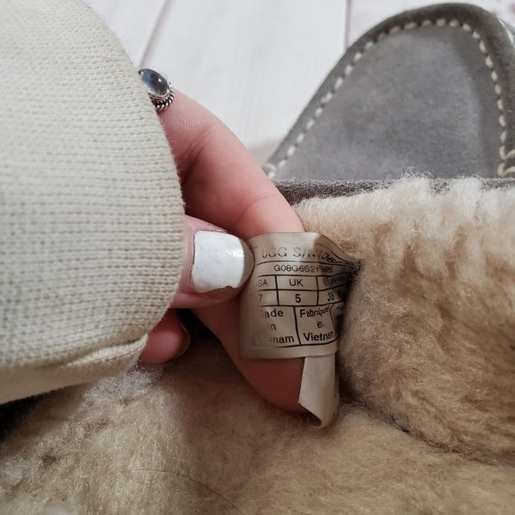 Ugg Slippers 7 Slip On Shoes Gray Suede Faux Fur Lined Comfort Womens - Picture 6 of 8